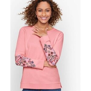 Talbots women's pink embroidered crewneck long sleeve sweatshirt sz petite Large
